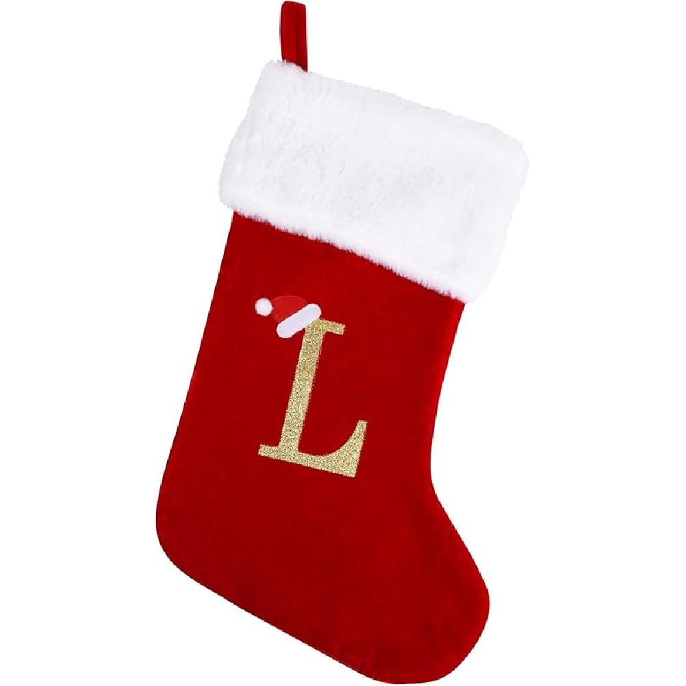 20 Inches Monogram Christmas Stockings with Letters, Large Super Soft Christmas Stockings Red Velvet with White Super Soft Plush Cuff for Christmas