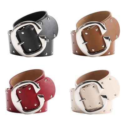 Double Row Rivets Studded Waist Belt PU Leather Waistband Punk Waiststrap Corset Belt for Women Girl Daily Outfit