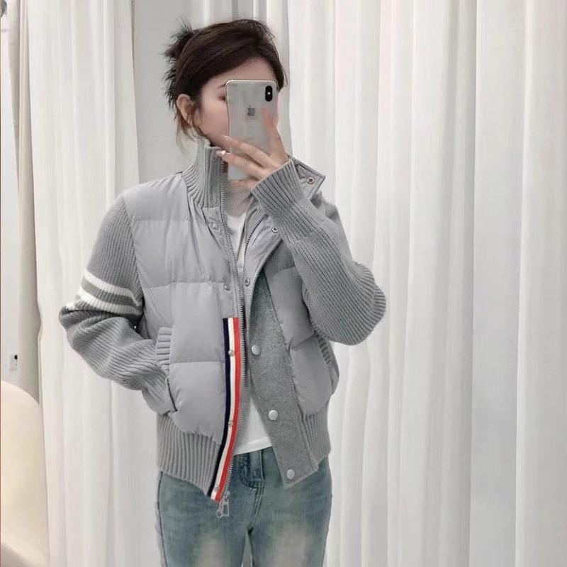 

Down cotton-padded clothes women s short knitted splicing small jacket autumn and winter new light cotton-padded clothes stand-up collar XL [135-75kg]