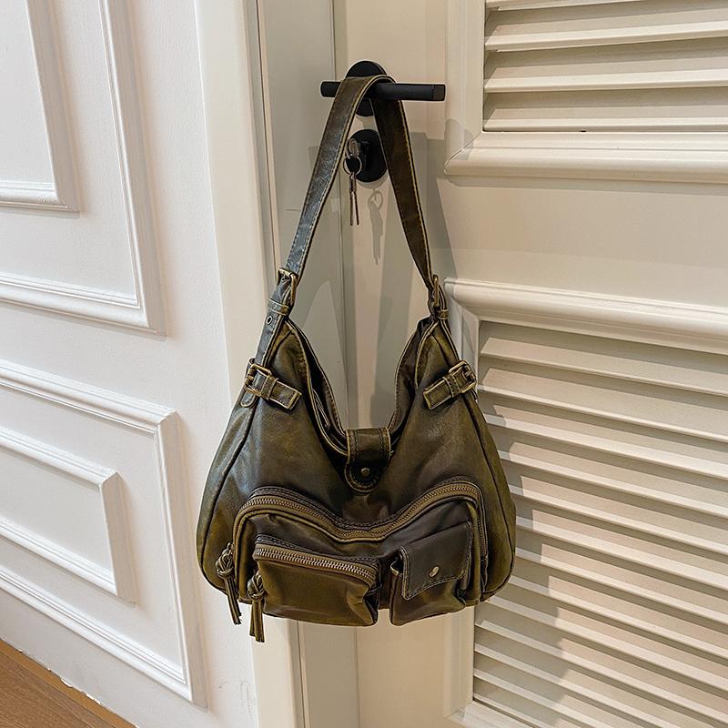 Women's Fashion Washed Old Spice Girl Locomotive Bag Multi-pocket Japanese and Korean Trend Shoulder Bag