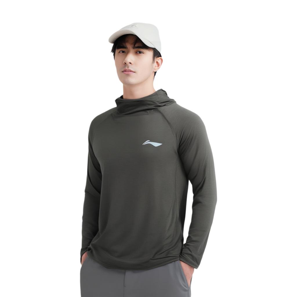 Li-Ning Wygodna Codzienna Bluza z Kapturem z Nadrukiem Koszulka z Długim Rękawem Męskie Topy Ciemnoszary ATLU125-1