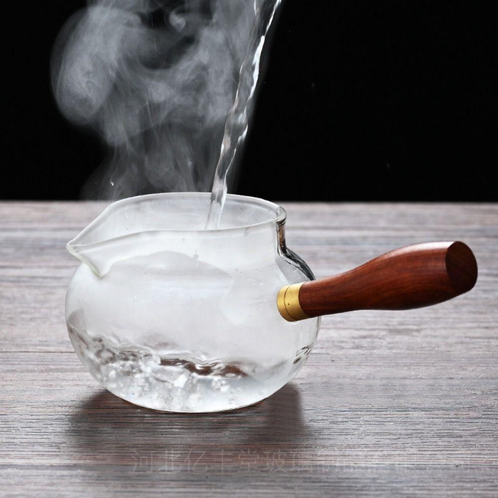 Chinese Style Tea Dispenser Pot Wooden Handle Clear Tea Kettle Milk Loose Leaf Tea Maker  Office