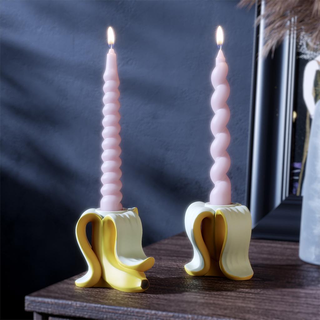 Gypsum Candlestick Silicone Mold Handmade Candle Base Mould Decorative Banana Shape Home Decoration Making Mould