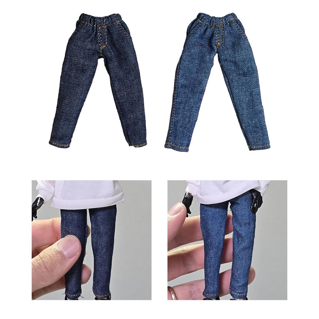 Trendy Jeans Pants 1/12 Scale Miniature Clothing for Action Figures Unisex Cotton Trousers for Doll Collectors Dress Up