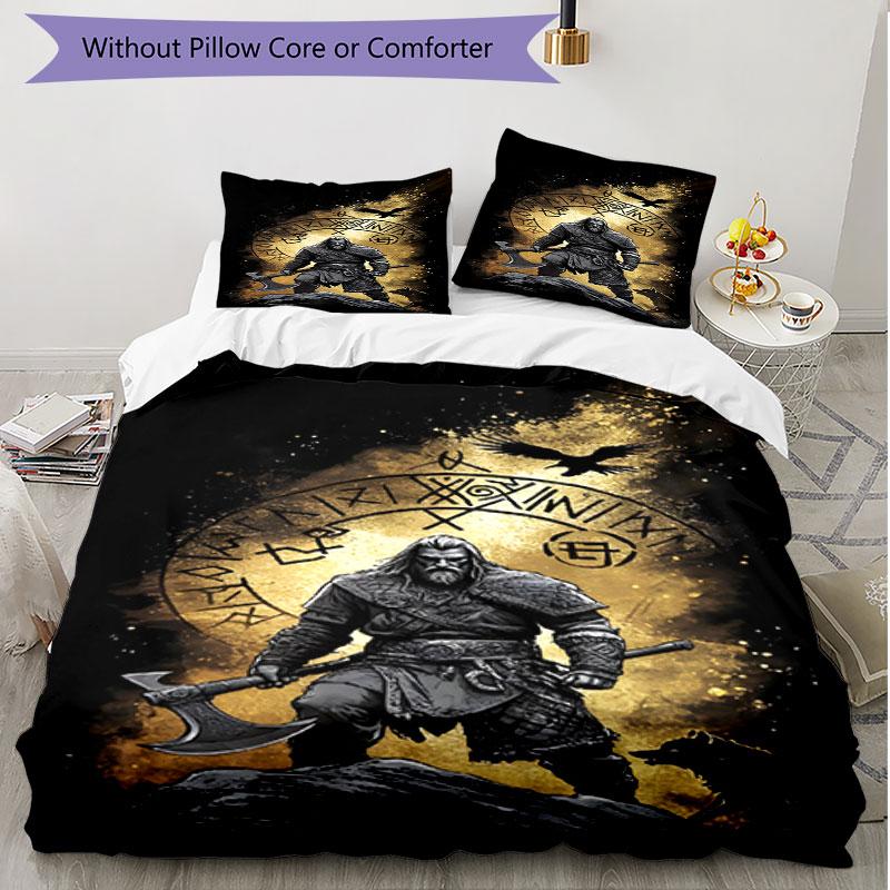 3pcs Duvet Cover Set (1*Duvet Cover + 2*Pillowcase, Without Core), Valheim Print Soft All‑Season Bedding Set, Home Bedroom Decor Gift