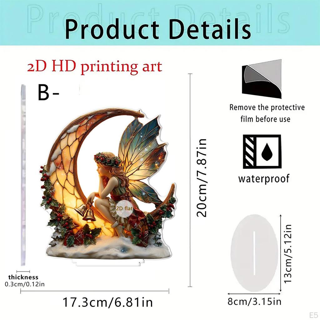 2D Acrylic Accent Ornament Decoration Gift with Stand Plate for Festival Fireplace Party Bookshelf