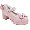 Women Kawaii Mid Block Heel Mary Jane Rockabilly Pumps with Bow Platform Chunky Heel Cute Sweet Shoes