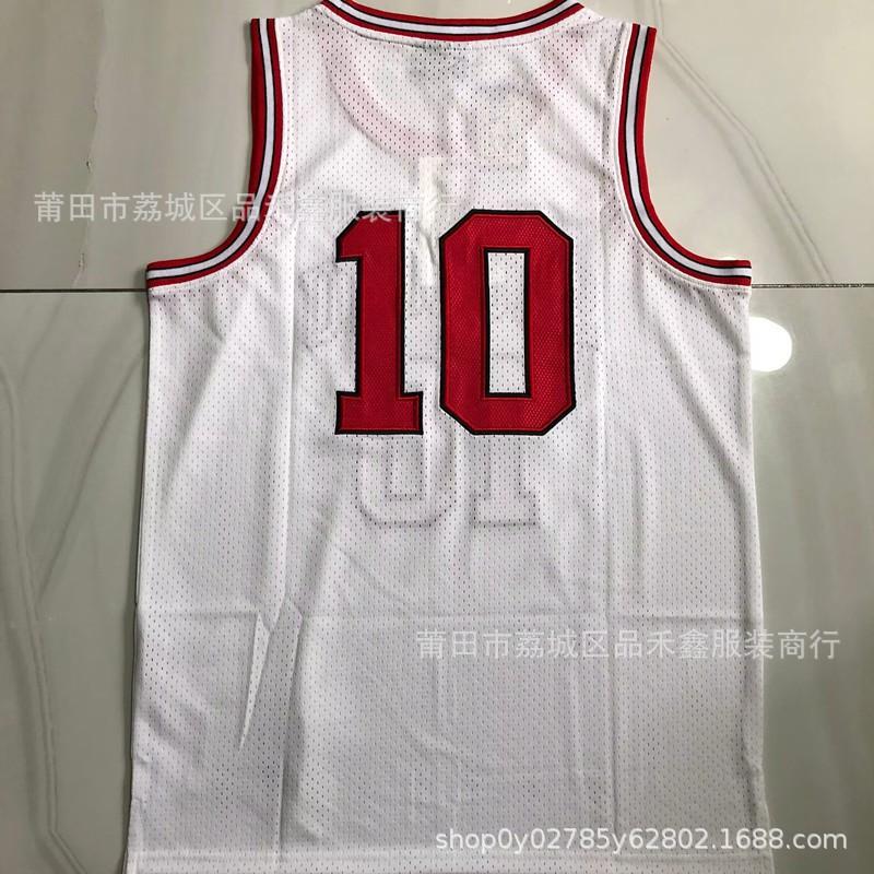 Full Embroidered Basketball Jersey Sakura Hanamichi 10 Red White Cotton Sports Uniform Men Women