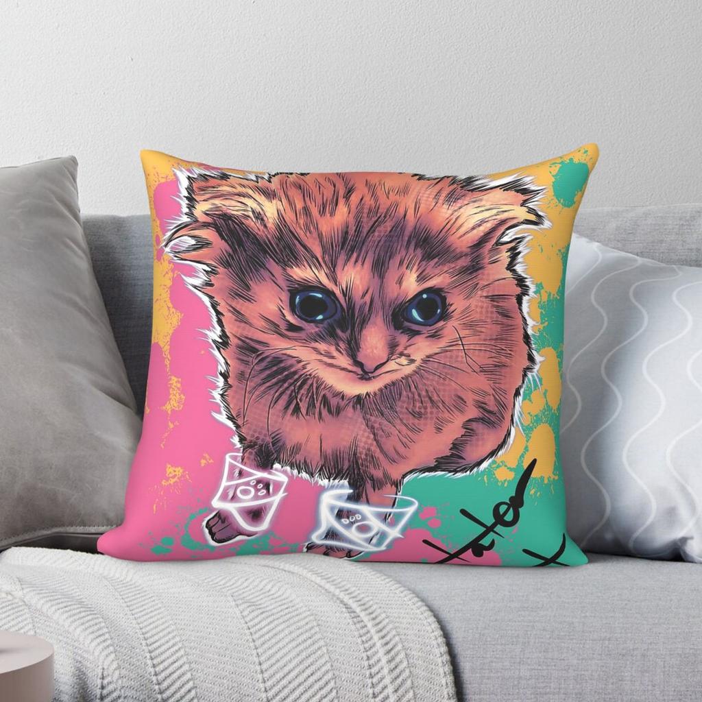 Neon Bonkers Kitty Square Pillowcase Polyester Linen Velvet Pattern Zip Decor Throw Pillow Case Room Cushion Cover x