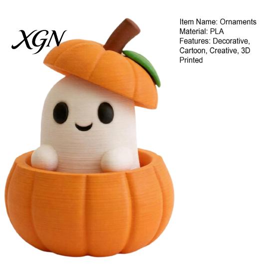 Halloween Party Supplies 3D Printed Pumpkin Ghost Ornament with Removable Figurine, Creative Desktop Funny Decompression Toy Decoration, Cute