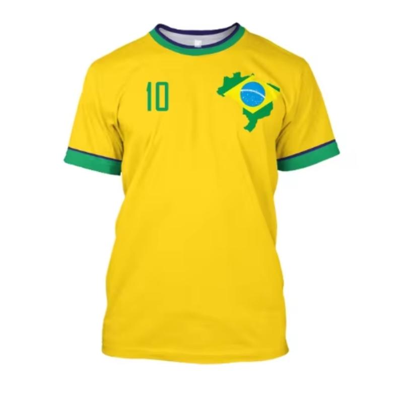 Brazil Jersey Men's T-shirt O-Neck Oversized Short Sleeve Men's Clothing 3D Print Brazilian Flag Selection Football Team Shirt