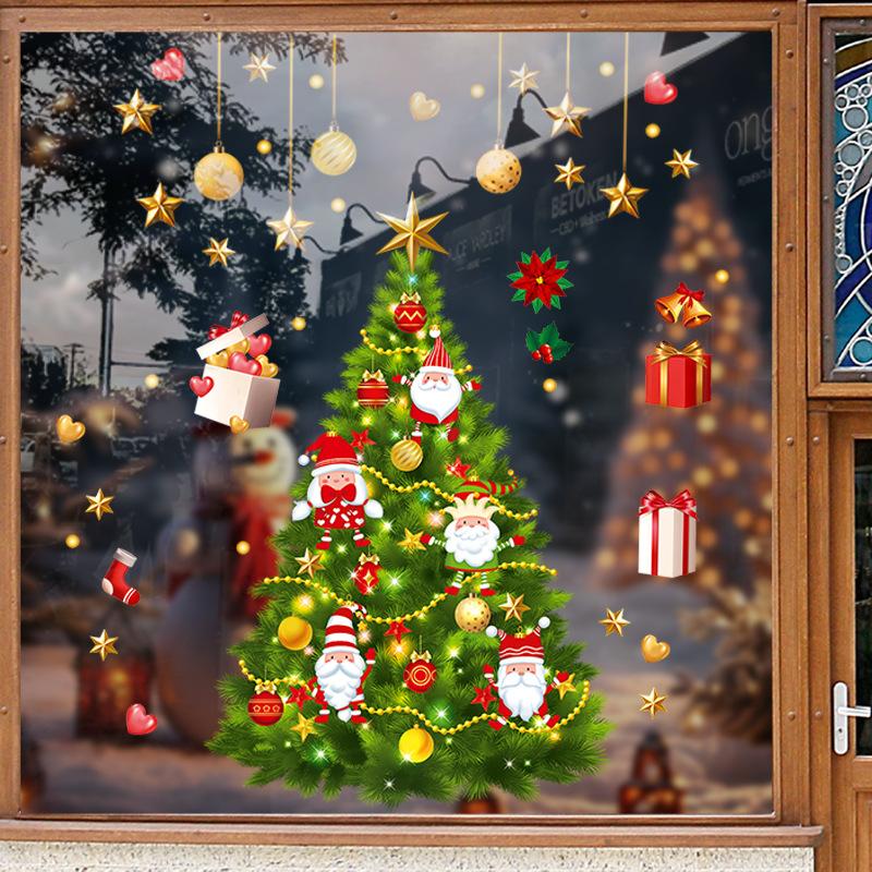 Christmas Tree Decorations, Shop Window Glass Door Stickers, Scene Arrangement, Holiday Gift Window Stickers