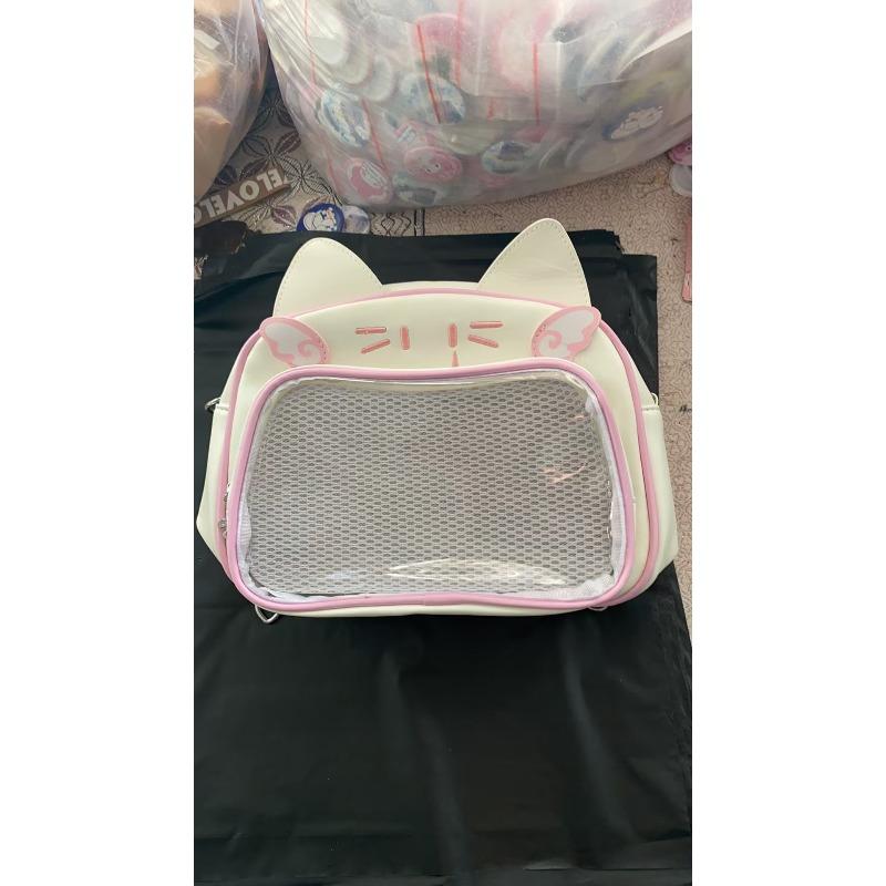 New Street Trend Horizontal Square Messenger Bag Women's Transparent Cat Ear Mobile Phone Bag Double Shoulder Strap Zipper Open Lid