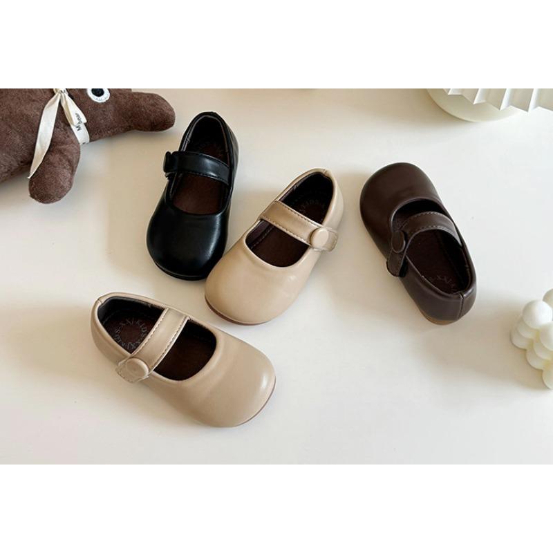 Girls Korean Style Retro Vintage Princess Leather Shoes Velcro Soft Sole Flat Shoes