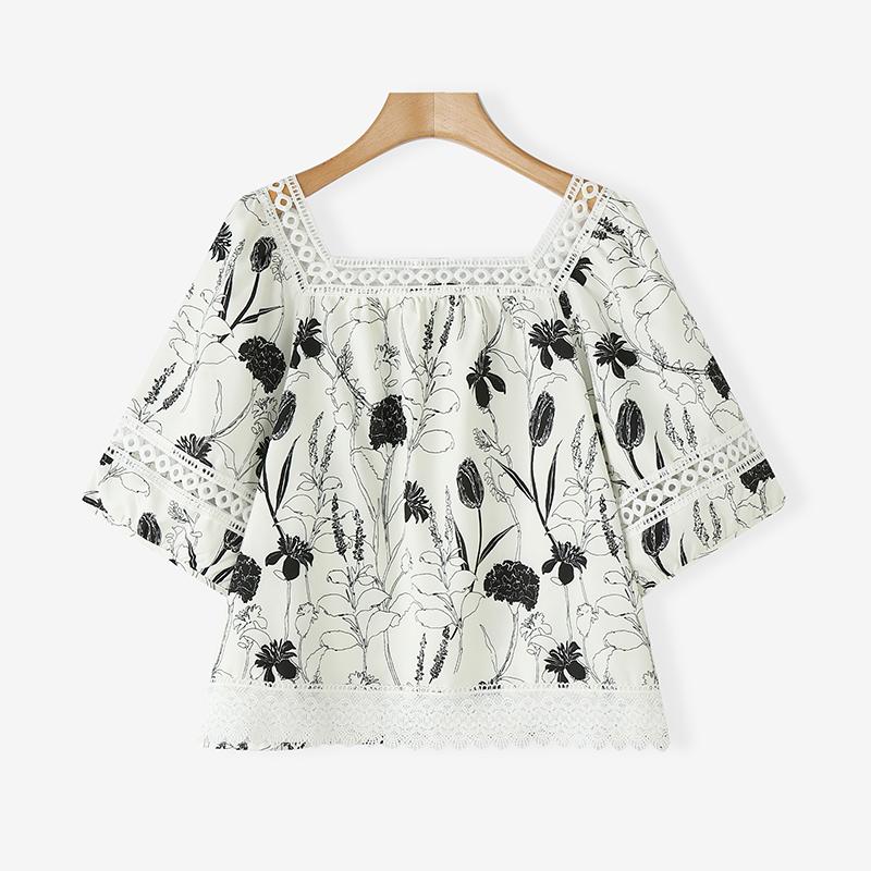 

ZANZEA Женская повседневная блузка с квадратным вырезом, пышными короткими рукавами и кружевной отделкой, свободного кроя 4XL белый