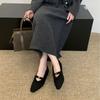New winter fashion small pointed bow short thick heel velvet warm princess women's single shoes