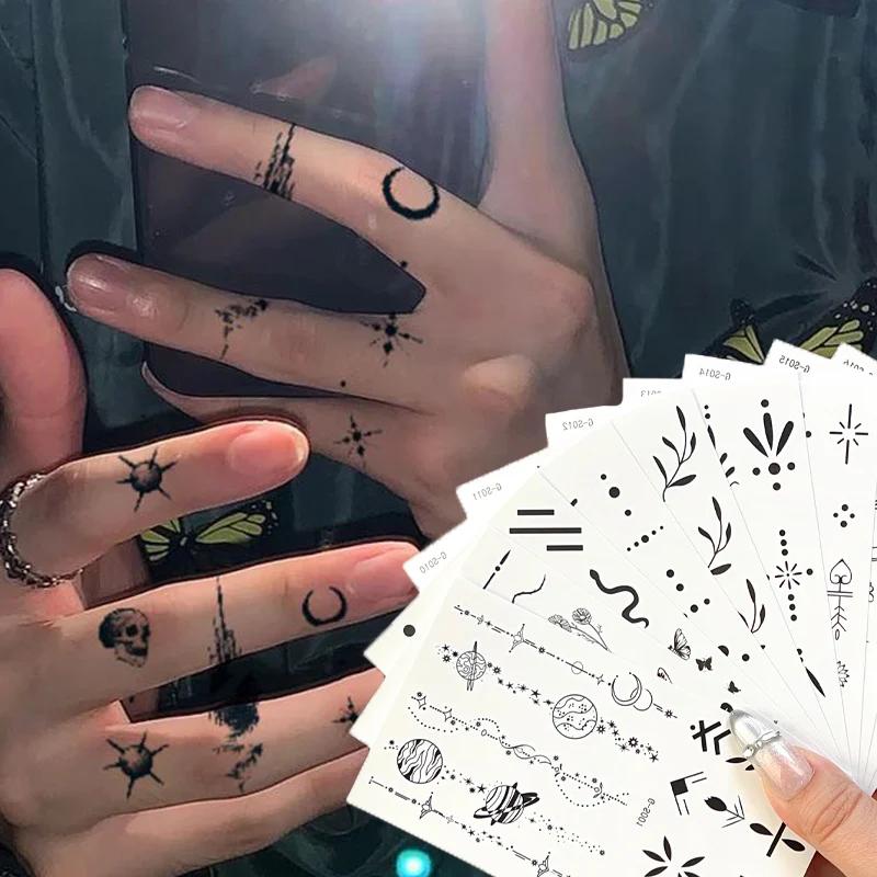 10pcs Finger Temporary Tattoo Sticker Black Butterfly Flower Body Arts Waterproof Magic Mini Pattern Semi Permanent Stickers