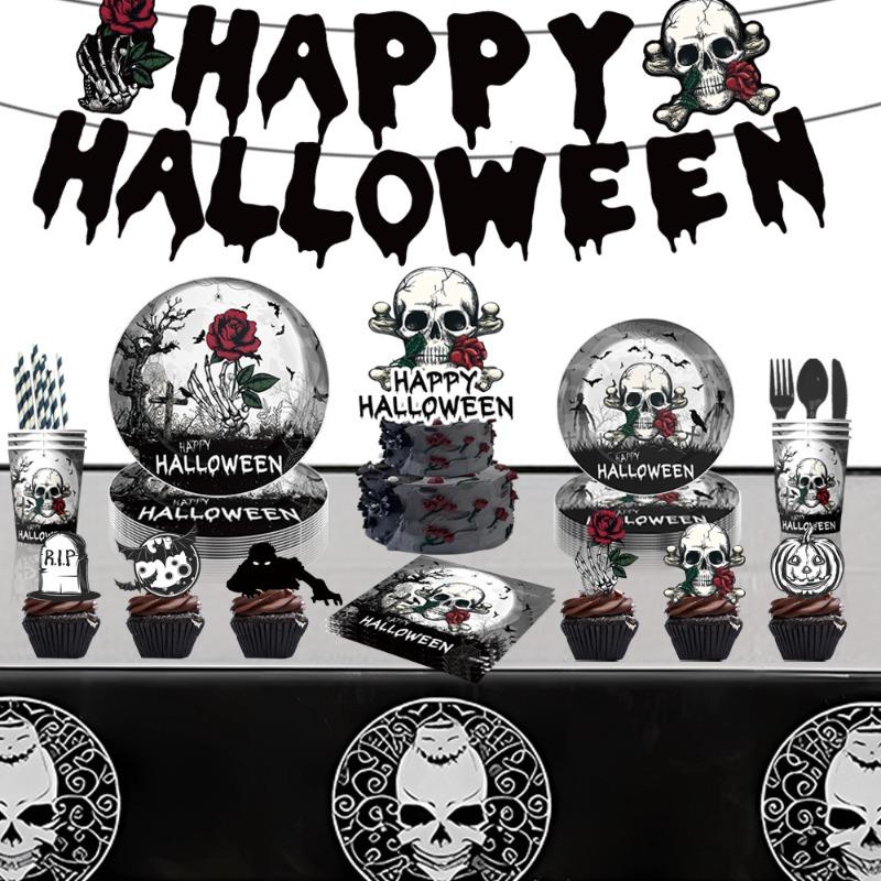 New Halloween Party Supplies Halloween Party Decoration Tablecloth Paper Tray Banner Atmosphere Halloween Decorations for Home