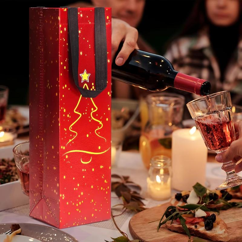 1 Pcs Red Wine Bottle Gift Champagne Pouch Merry Christmas Wine Bags Glittering Non Woven Insulated Wine Bags For Christmas Party