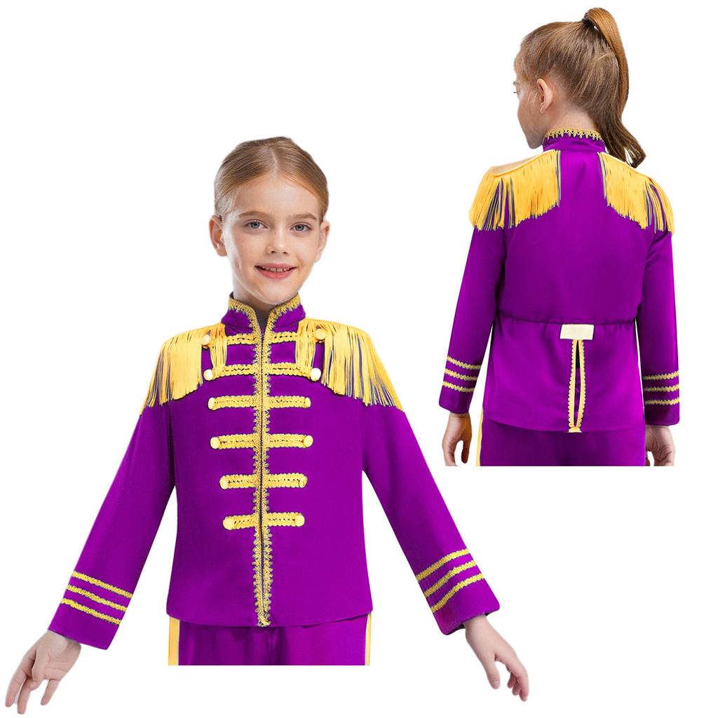 Kids Rock Band Cosplay Outfit - 1960s British Star Gold Lace Long Sleeve Shirt for Music Theme Party