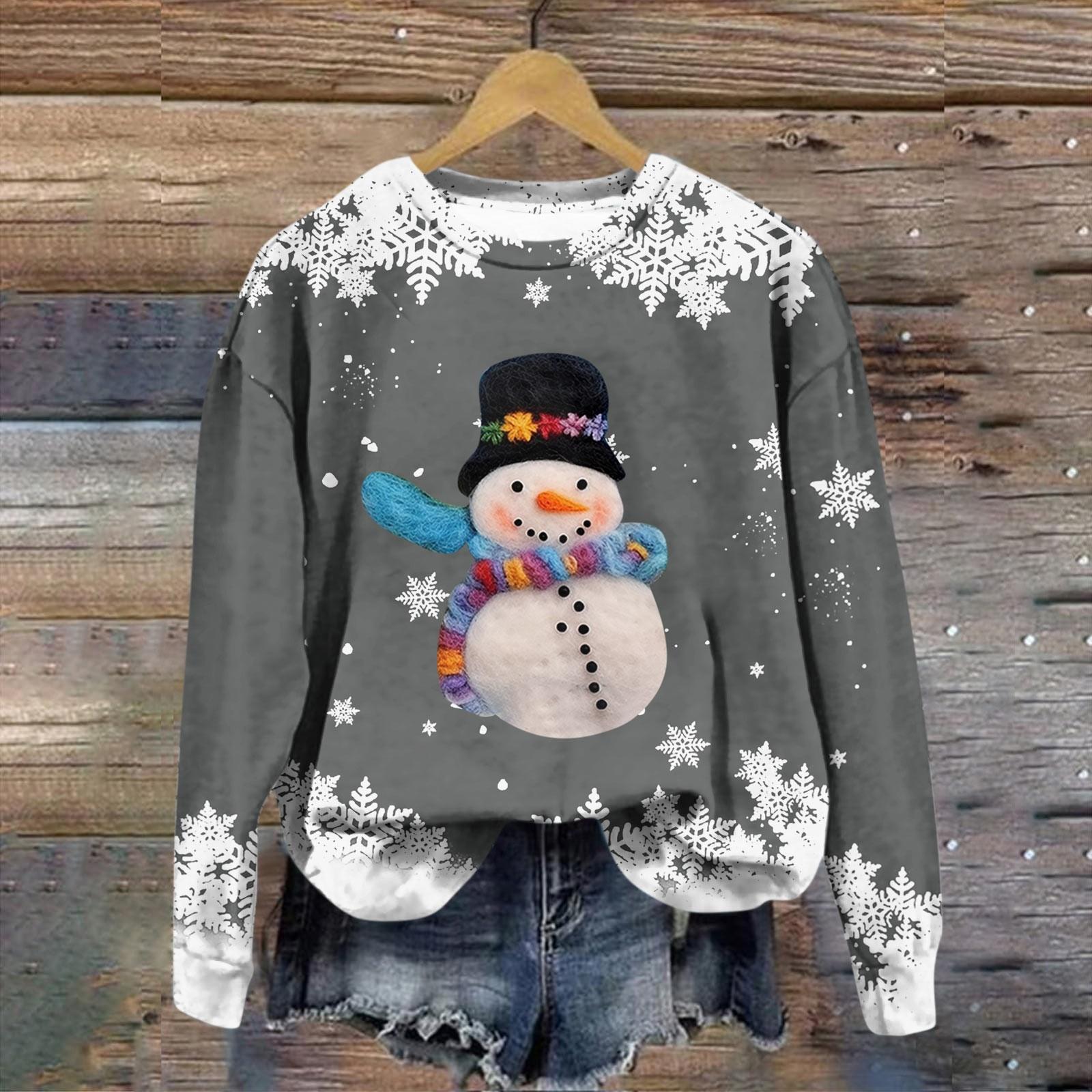 

Женская модная рождественская принтованная толстовка с длинным рукавом и круглым вырезом XXL