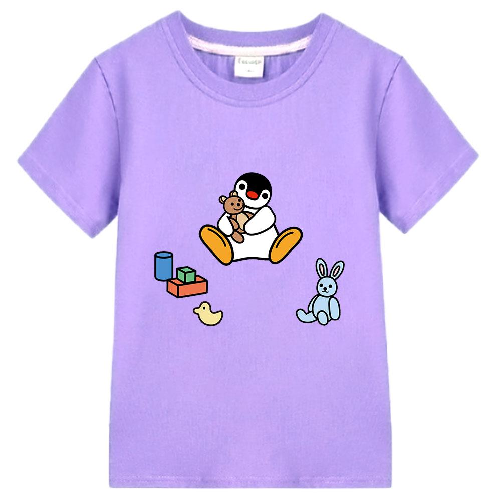 Pingu 100% Cotton Kids T-shirt Kawaii Boys Cartoon Print Girls O-neck Clothing Sports Fashion Tops Manga Short Sleeves Summer