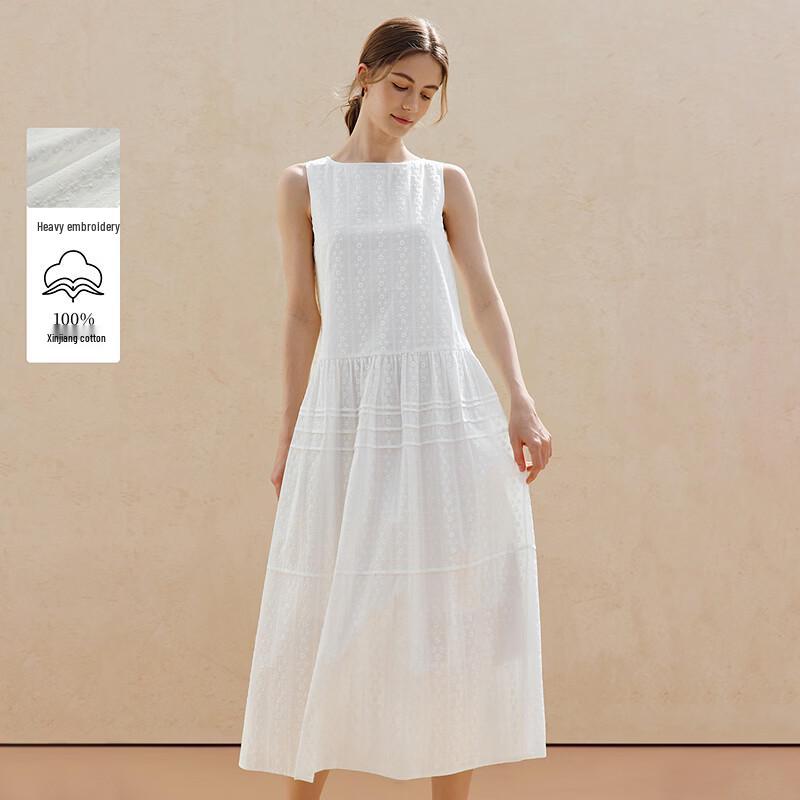 INMAN Хлопковое платье-трапеция с французской вышивкой S