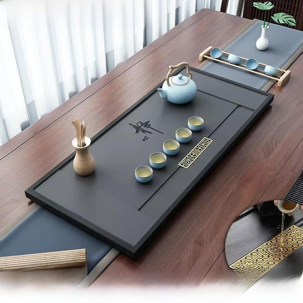 Synthetic King Black Stone Tea Tray Simple Modern Style Living Room Office Home Use Drainage Tea Set Tray Rectangular Shape