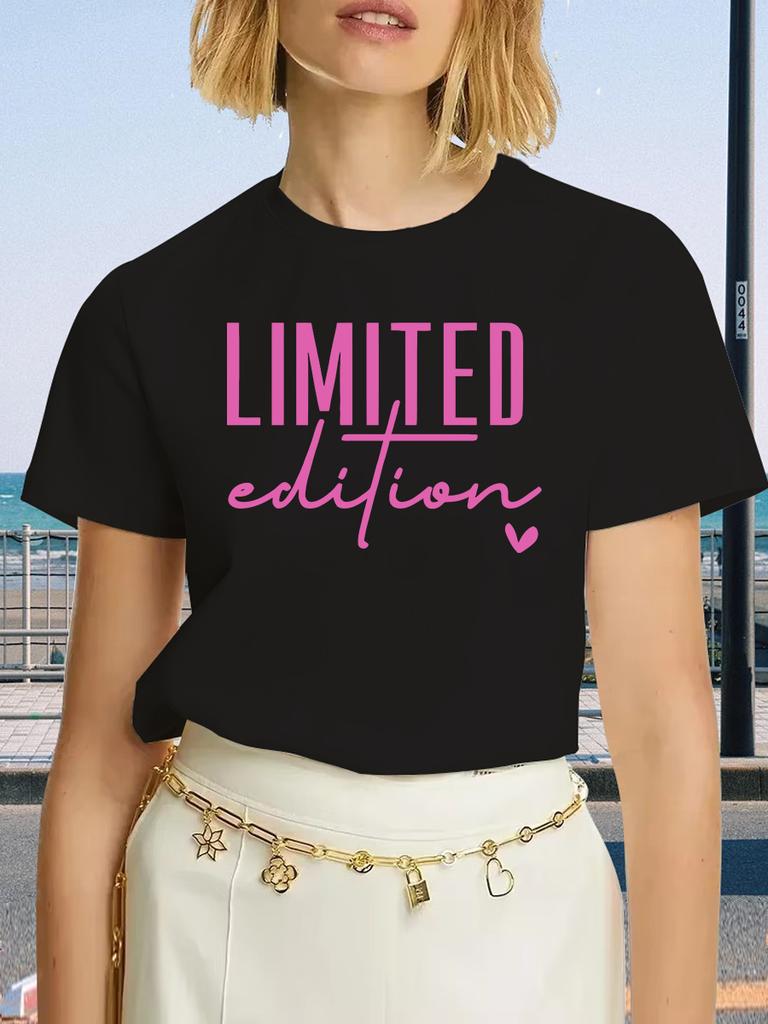 Stylish Limited Edition Crew Neck T-Shirt for Women - Soft Polyester & Spandex Blend Medium Stretch Short Sleeve All Season