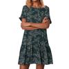 Women's Fashion Casual Round Neck Short Sleeve Ruffled Vintage Printed Dresses