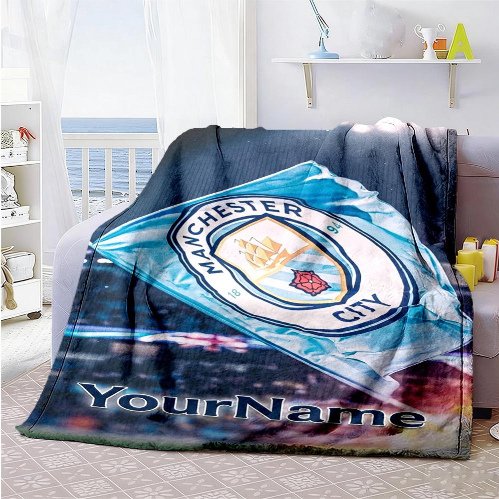 Manchester City Customize Your Name Blanket Lightweight Customizable Blanket Soft Warm Cozy for Livingroom Couch Office Home Decor
