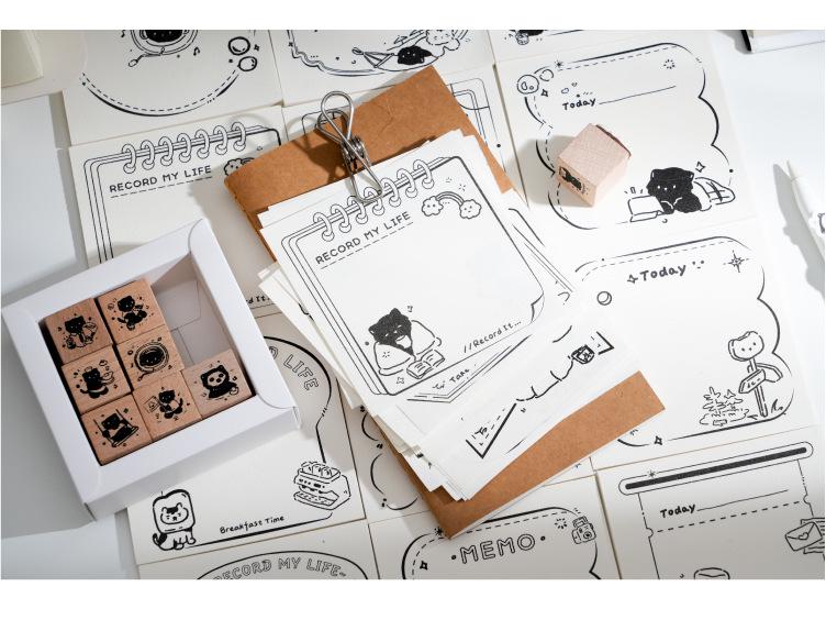 Cat Life Diary Wooden Stamp Set: Cute Cat Designs for DIY Journals and Art Projects