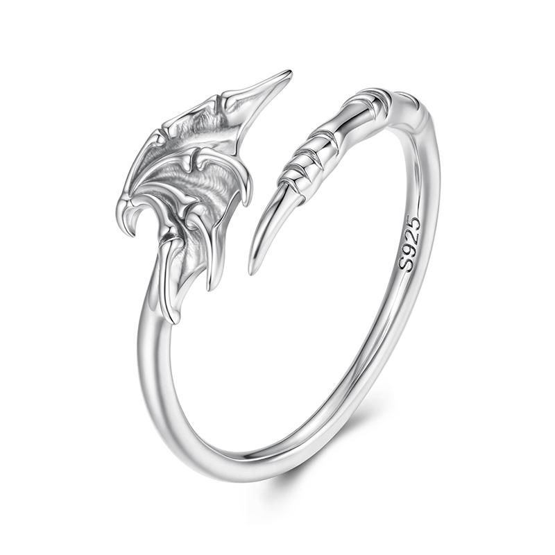 WOSTU 925 Sterling Silver Edgy Gothic Demon Wing Claw Ring For Women Retro S925 Silver Punk Adjustable Rings Halloween Gift