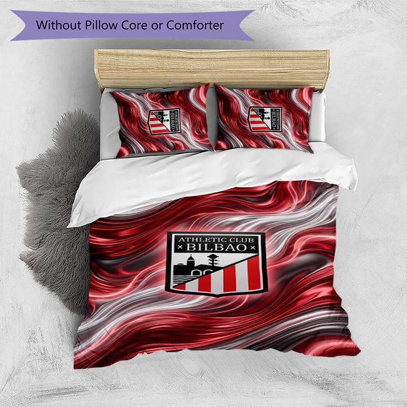 Athletic Bilbao Football Printed 3 Pieces Bedding Set, Comfortable Skin Friendly Bedroom Duvet Cover Set