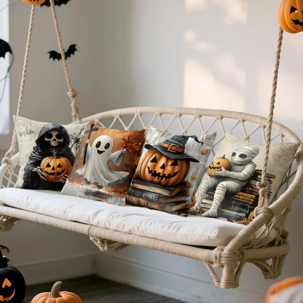 Retro Halloween Cushions Pillowcase Polyester Cushion Cover Throw Pillow Sofa Decoration Pillowcover Home Room Decor
