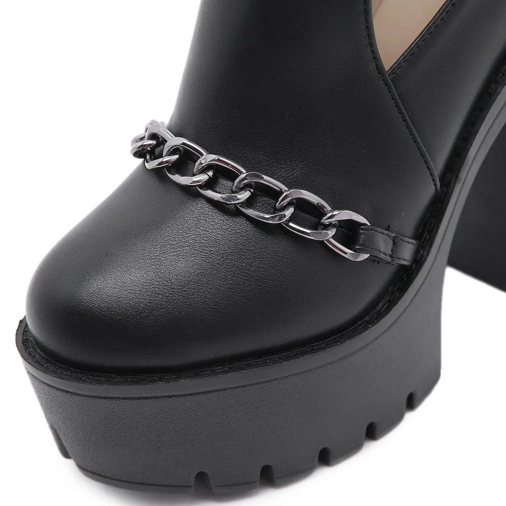 Fashion Spring Autumn Fashion Ankle Boots for Women High Heels Casual Cut-outs Buckle Round Toe Chain Thick Heels Platform Shoes
