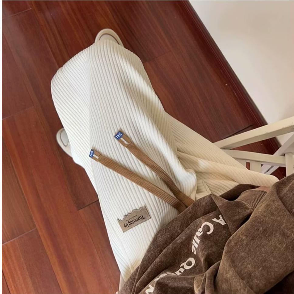 Men's Autumn Winter Fleece-Lined Corduroy Pants Oversized Sporty Bell Bottoms Thickened Straight-Leg Pants Casual Style