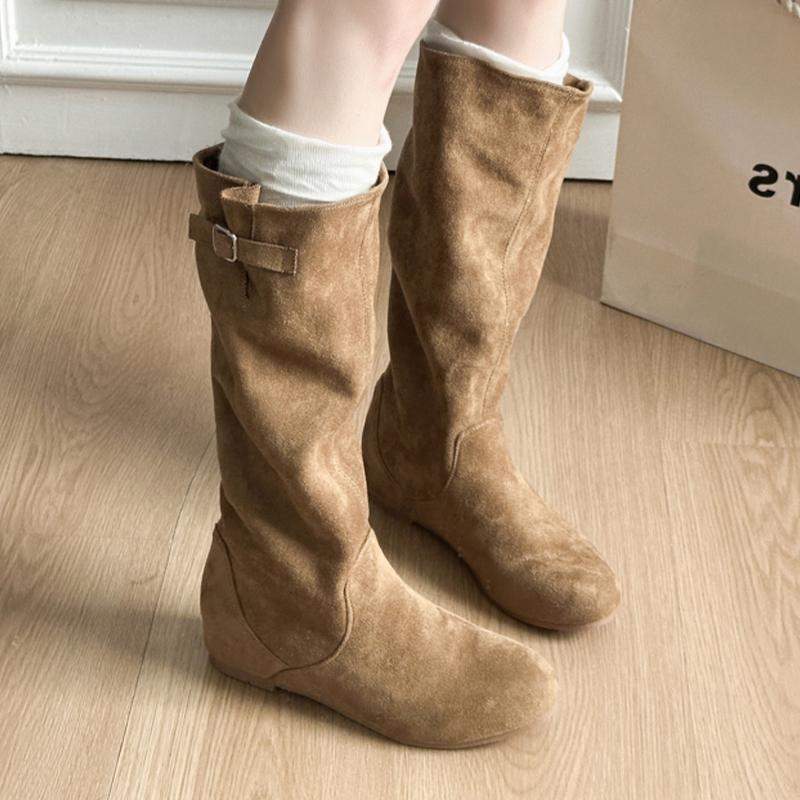 Fashion Women's Boots Flats Suede Fashion Knee High Boots for Woman Designer Shoes Winter 2025 Dress Casual Chelsea Botas Para Mujer