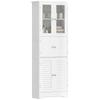 Tall Bathroom Cabinet, 6 Doors, 2 Glass 2 Louvered, Adjustable Shelf, White