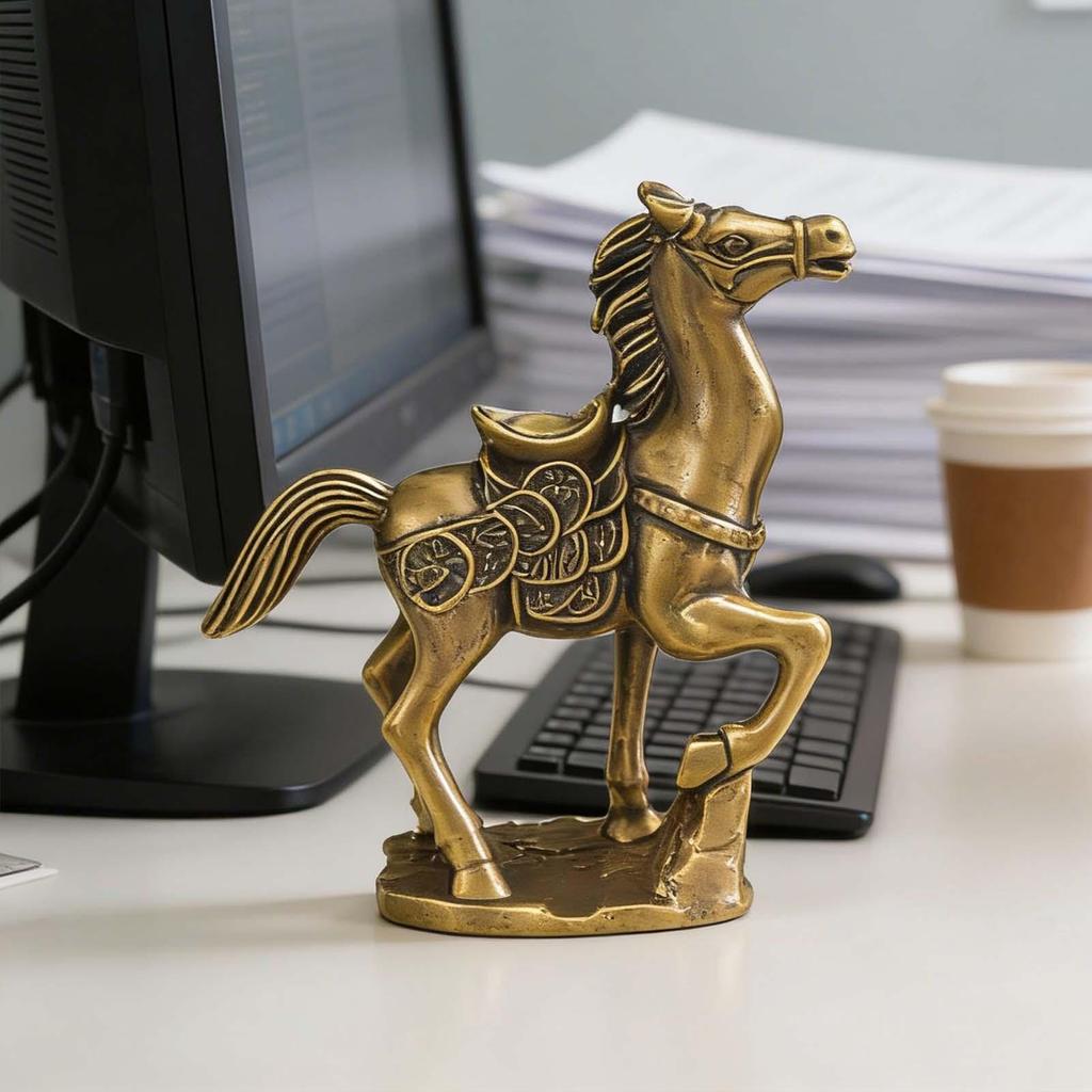Brass Horse Statue Small Ornament 2026 Year Of The Horse Metal Golden Coin Crafts Symbolizes Wealth Luck Gift Desktop Ornament