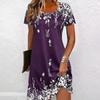Elegant Floral Pattern Women Mini Dresses Summer Short Sleeve Printed Plus Size Casual Comfortable Soft Dress