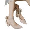 New Spring Pointed Pearl with Black High Heel Single Shoes French Gentle Temperament Medium Heel Thick Heel