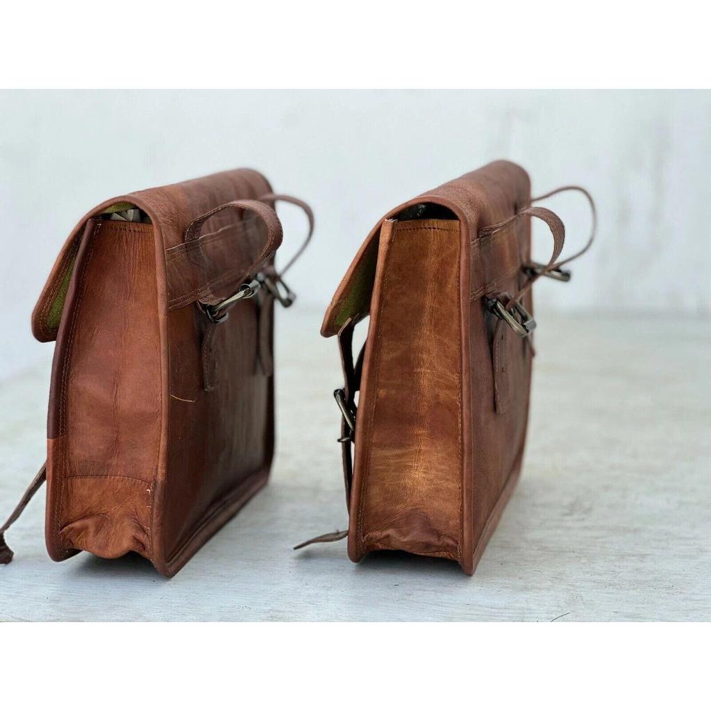 Leather Motorcycle Bags Saddle Bag Panniers Side Pouch Brown Saddlebags Luggage