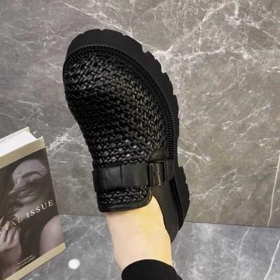 Big Head Derby Shoes Men's Advanced Sense Commuting Thick Sole Hand-woven One Pedal Hollow Breathable Casual Heightening Tide Shoes