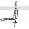 Natural Lava Stone Tiger Eye Beads Long Necklace with Hematite Cross Pendant Mens Rosary Jewelry