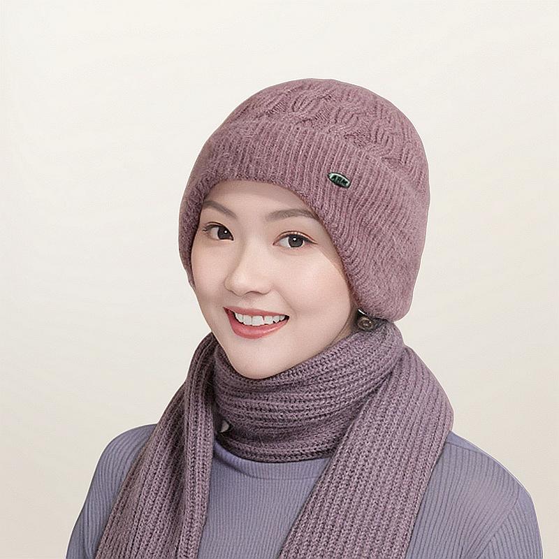 Women's Knitted Hat Warm Knitted Hat Scarf Hat Two Piece Set