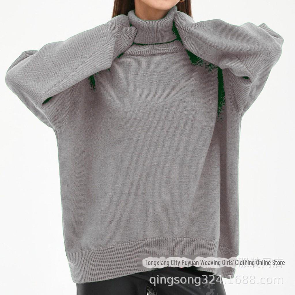 2024 Europeisk & Amerikansk Lösstickad Polotröja: Klassisk enfärgad höst-/vintermode för kvinnor