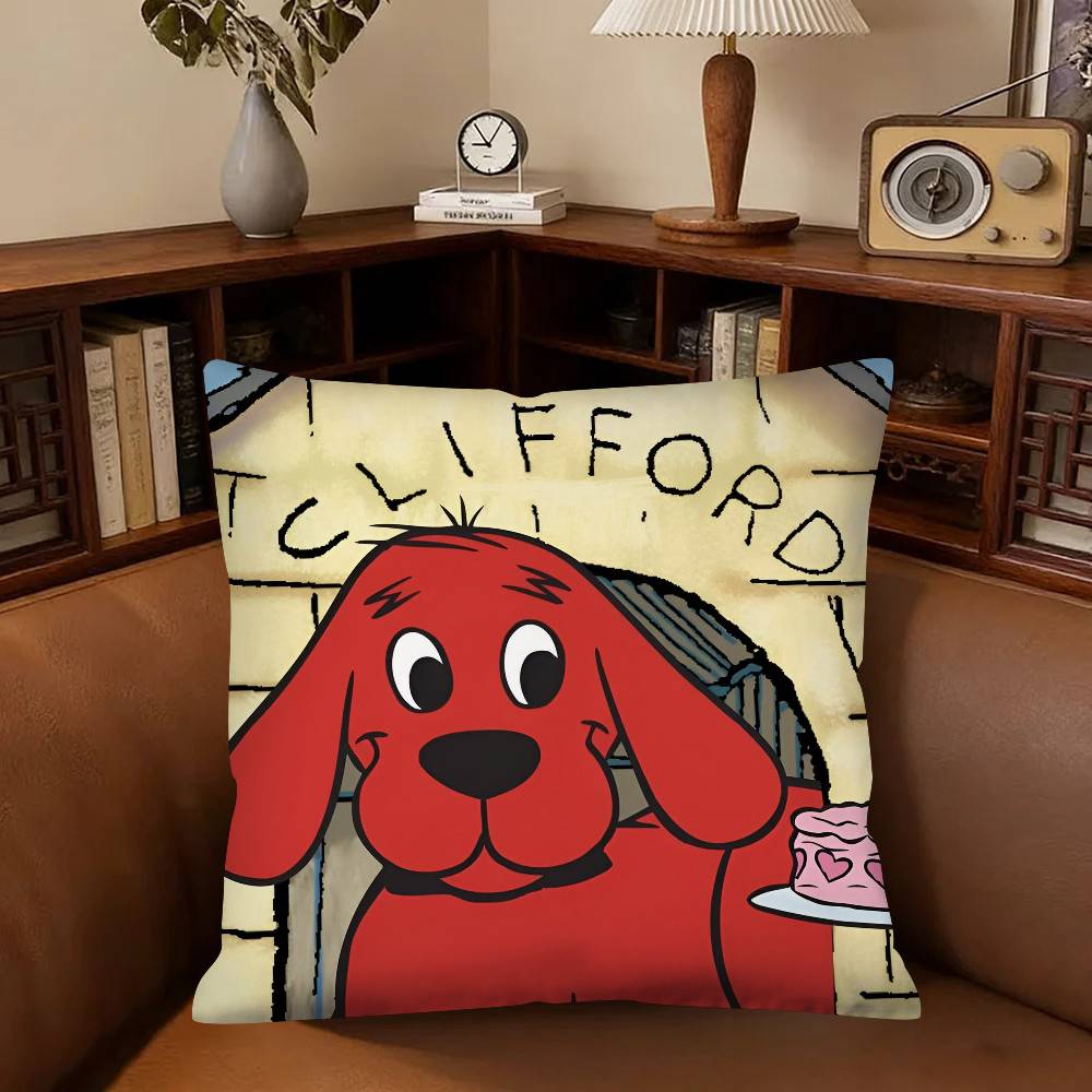 Cartoon CClifford The Big Red Dog Pillow Case Fashion Square Pillowcase Bedroom Sofa Room Ins Decoration Leisure