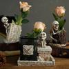 Resin Crafts Halloween Skull Pen Holder Scary Skeleton Statue Ornament  Haunted House
