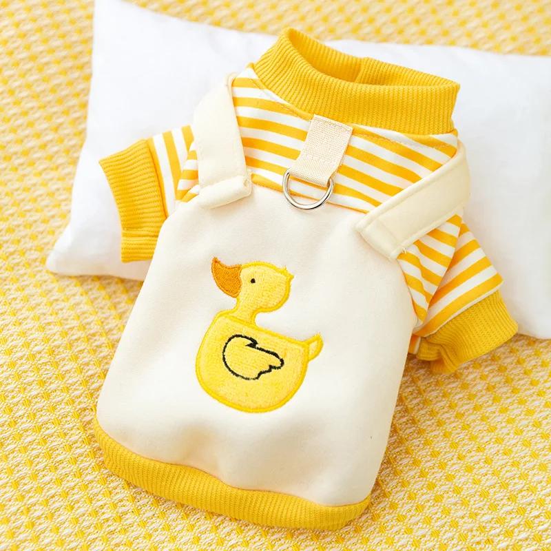 Cute Little Penguin Striped Strap In Autumn and Winter Two Leg Dog Hoodie Cat Thin Velvet Pet Teddy Clothes Dog Hoodie
